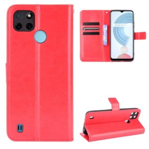 For OPPO Realme C21Y Crazy Horse Texture Horizontal Flip Leather Case with Holder & Card Slots & Lanyard(Red) (OEM)