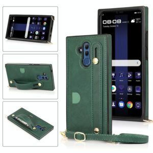For Huawei Mate 20 Lite Wrist Strap PU+TPU Shockproof Protective Case with Crossbody Lanyard & Holder & Card Slot(Green) (OEM)