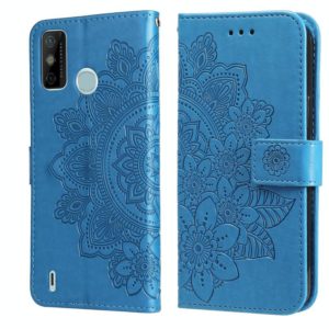 For Tecno Spark 6 Go 7-petal Flowers Embossing Pattern Horizontal Flip PU Leather Case with Holder & Card Slots & Wallet & Photo Frame(Blue) (OEM)