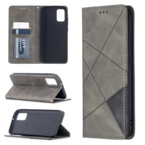 For Samsung Galaxy A02s (EU Version) Rhombus Texture Horizontal Flip Magnetic Leather Case with Holder & Card Slots & Wallet(Grey) (OEM)