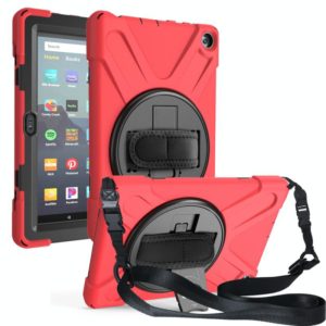 For Amazon Kindle Fire HD8 (2020) Shockproof Colorful Silicone + PC Protective Case with Holder & Shoulder Strap & Hand Strap(Red) (OEM)