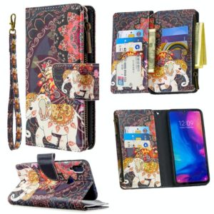 For Xiaomi Redmi Note 7 Colored Drawing Pattern Zipper Horizontal Flip Leather Case with Holder & Card Slots & Wallet(Flower Elephants) (OEM)