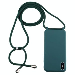 For iPhone XS Max Candy Color TPU Protective Case with Lanyard(Dark Green) (OEM)