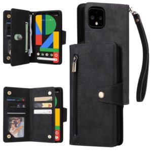 For Google Pixel 4 XL Rivet Buckle 9 Cards Three Fold Leather Phone Case(Black) (OEM)