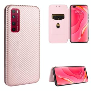 For Huawei nova 7 Pro 5G Carbon Fiber Texture Horizontal Flip TPU + PC + PU Leather Case with Card Slot(Pink) (OEM)