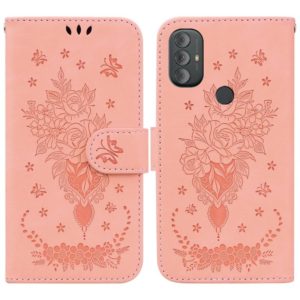 For Motorola Moto G Power 2022 Butterfly Rose Embossed Leather Phone Case(Pink) (OEM)