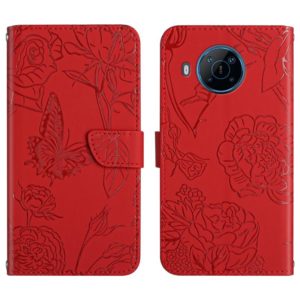 For Nokia X100 Skin Feel Butterfly Peony Embossed Leather Phone Case(Red) (OEM)