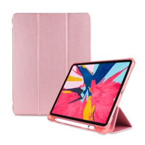 Three-folding Shockproof TPU Protective Case for iPad Pro 11 inch (2018) / (2020), with Holder & Pen Slot(Rose Gold) (OEM)