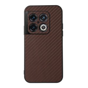 For OnePlus 10 Pro Accurate Hole Carbon Fiber Texture PU Phone Case(Brown) (OEM)