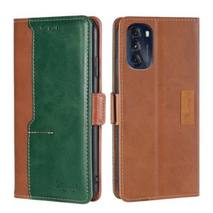 For Motorola Moto G 5G 2022 Contrast Color Side Buckle Leather Phone Case(Light Brown + Green) (OEM)