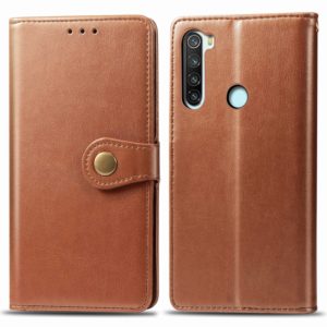 For Xiaomi Redmi Note 8 Retro Solid Color Leather Buckle Phone Case with Lanyard & Photo Frame & Card Slot & Wallet & Stand Function(Brown) (OEM)