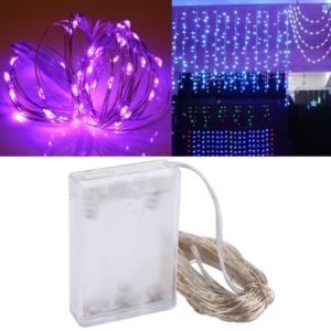10m IP65 Waterproof Silver Wire String Light, 100 LEDs SMD 06033 x AA Batteries Box Fairy Lamp Decorative Light, DC 5V(Purple Light) (OEM)
