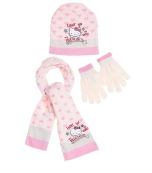 Hello Kitty ΣΕΤ σκουφάκι γάντια κασκόλ, Χρώμα Κρεμ-Ιβουαρ