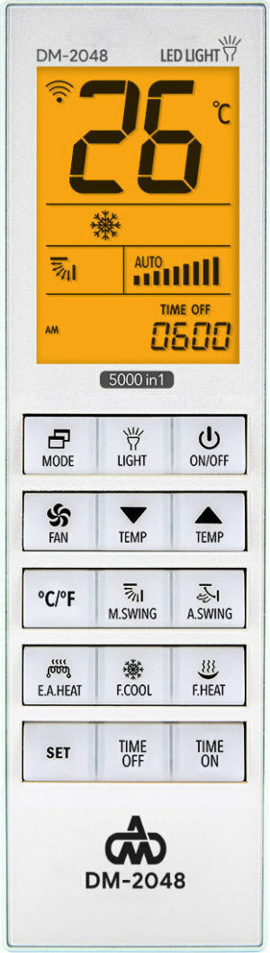Τηλεκοντρόλ Κλιματιστικού / με Φωτιζόμενη Οθόνη / φακό LED / DM-2048