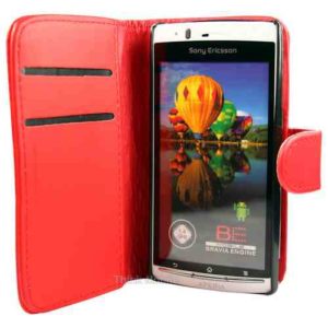 Sony Ericsson Xperia Arc X12 / Arc S Leather Flip Wallet Case - Red