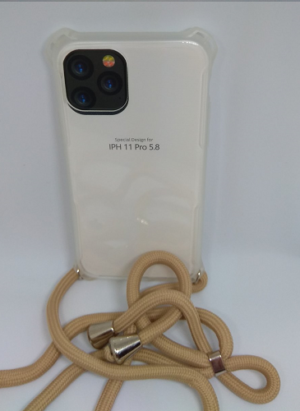 Θήκη Σιλικόνης TPU με Μπεζ Neck Cord για Iphone 11 Pro 5.8 - Διάφανη (ΟΕΜ)