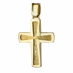 Ανδρικός ανάγλυφος σταυρός βάπτισης από χρυσό 14Κ