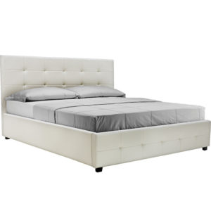 Κρεβάτι Roi pakoworld διπλό 160x200 PU λευκό ματ + αποθηκευτικό χώρο με ανατομικές τάβλες + Δώρο Γάντια Εργασίας(Εως 6 Άτοκες ή 60 Δόσεις)