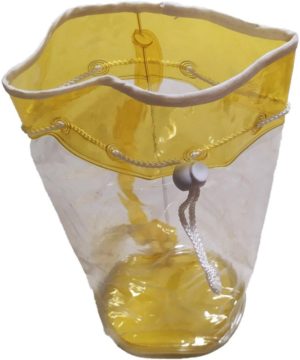 Πλαστικό Ψηλό Διάφανο Τσαντάκι Με Λουράκι Μεταφοράς & Κορδόνι για κλείσιμο Διάμετρος: 12,5cm Ύψος: 27,5cm WHITE/YELLOW