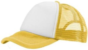 TRUCKER Πεντάφυλλο καπέλο με δίχτυ 100% Πολυέστερ 100-105gsm με σφουγγάρι στο γείσο και στο μέτωπο PF CONCEPT WHITE/YELLOW