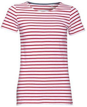 Sol s Miles Women 01399, Γυναικείο μοντέρνο μπλουζάκι 100% Ringspun βαμβάκι σεμί-πενιέ WHITE/RED-987