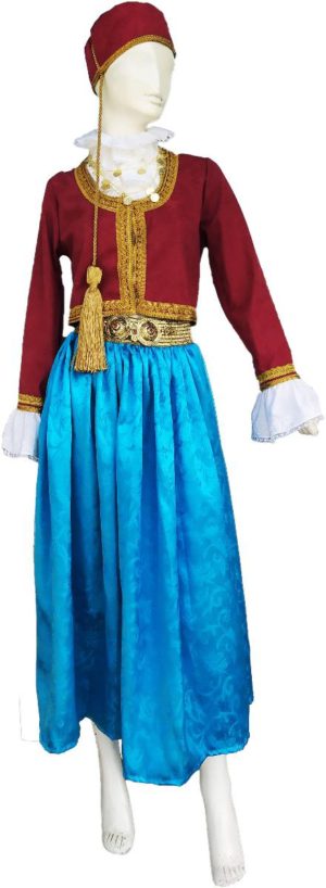 Παιδική Παραδοσιακή Φορεσιά Αμαλία Χρυσαφί MARK574 2 Σειρές Κολιέ Χωρίς Πόρπη TURQUOISE