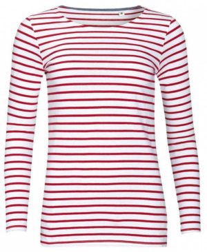 Sol s Marine Women 01403 Γυναικείο μακρυμάνικο ριγέ T-shirt Jersey 150gsm - 100% Βαμβάκι Ringspun πενιέ WHITE/RED-987