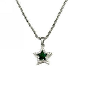 Kostibas 1013-980AP, Κολιέ, Ατσάλι, Λευκό με μοτίφ πράσινο αστέρι