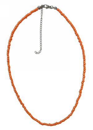 Kostibas 1013-846Q, Κολιέ, Ατσάλι, Ασημί, Με Γυαλί χάντρα, Πορτοκαλί