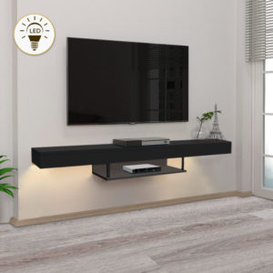 Έπιπλο τηλεόρασης επιτοίχιο Albares Megapap από μελαμίνη με LED χρώμα μαύρο 150x29,6x22εκ. 1τεμ
