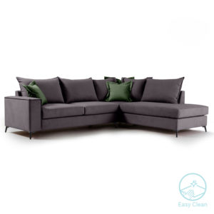 Γωνιακός καναπές αριστερή γωνία Romantic pakoworld ύφασμα ανθρακί-κυπαρισσί 290x235x95εκ 1τεμ