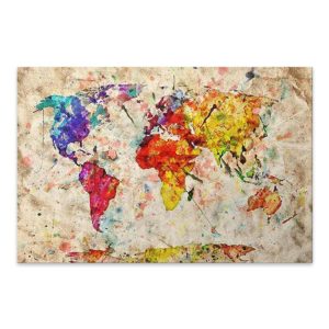 Πίνακας σε καμβά Colorful World Map Megapap ψηφιακής εκτύπωσης 75x50x3εκ. 1τεμ
