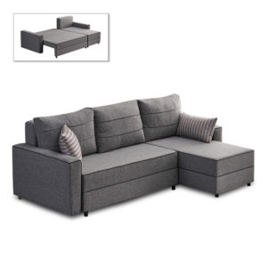 Γωνιακός καναπές - κρεβάτι Ece Megapap δεξιά γωνία υφασμάτινος με αποθηκευτικό χώρο χρώμα γκρι 242x150x88εκ. 1τεμ