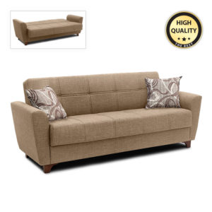 Καναπές - κρεβάτι Jason Megapap τριθέσιος υφασμάτινος με αποθηκευτικό χώρο σε μπεζ - ανοιχτό καφέ 216x85x91εκ. 1τεμ