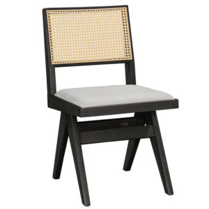 Καρέκλα Winslow pakoworld ξύλο rubberwood μαύρο-pvc rattan φυσικό-ύφασμα γκρι 2τεμ