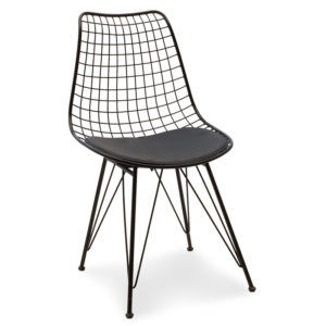 Καρέκλα Taj pakoworld μέταλλο μαύρο-μαξιλάρι PVC μαύρο 1τεμ