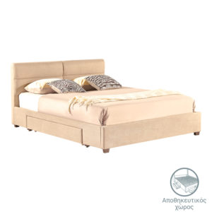 Κρεβάτι διπλό Anay pakoworld με συρτάρι ύφασμα σομόν 160x200εκ 1τεμ