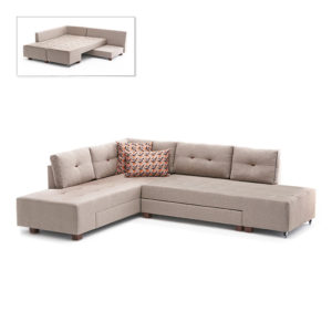 Γωνιακός καναπές - κρεβάτι Manama Megapap αριστερή γωνία υφασμάτινος χρώμα κρεμ 280x206x85εκ. 1τεμ