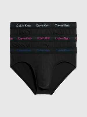 Calvin Klein 3 τμχ μαύρα βαμβακερά αντρικά σλιπ με χρωματιστά λάστιχα 0000U2661G.CAQ