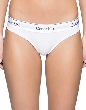 Calvin Klein άσπρο βαμβακερό string με φαρδύ εξωτερικό λάστιχο F3786E-100