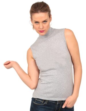 Jadea γυναικεία βαμβακερή αμάνικη μπλούζα με όρθιο λαιμό 4058 Γκρι Μελανζέ