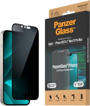 PanzerGlass Γυαλί προστασίας Fullcover MICROFRACTURE ANTIBACTERIAL Privacy Edge-to-Edge Case Friendly 0.3MM για Apple iPhone 13 PRO MAX 6.7, iPhone 14 Plus 6.7, με Easy Aligner - ΜΑΥΡΟ - P2785