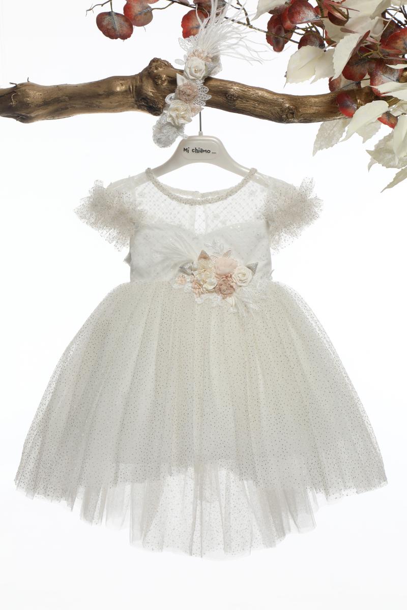 Βαπτιστικό Φορεματάκι για Κορίτσι Ιβουάρ-Χρυσαφί Κ4585ΙΧ, Mi Chiamo, mc-24-K4585IX