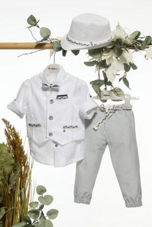 Βαπτιστικό Κοστουμάκι για Αγόρι Λευκό-Γκρι Α4671, Mi Chiamo, mc-24-A4671-lefko-gri