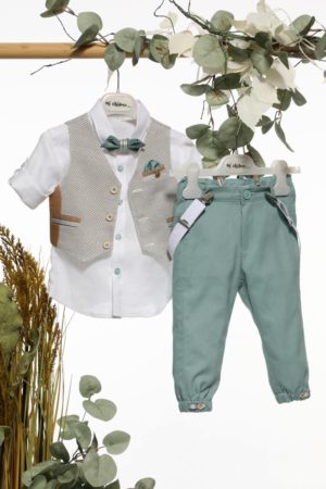 Βαπτιστικό κοστουμάκι για αγόρι Μπεζ-Βεραμάν Α4492, Mi Chiamo, mc22-A4492