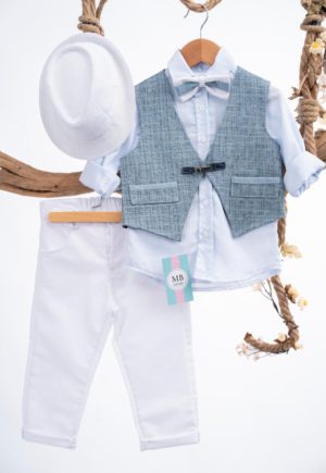 Βαπτιστικό κοστουμάκι για αγόρι Λευκό-Σιέλ ΑΕ77 Mak Baby, mak-ae77