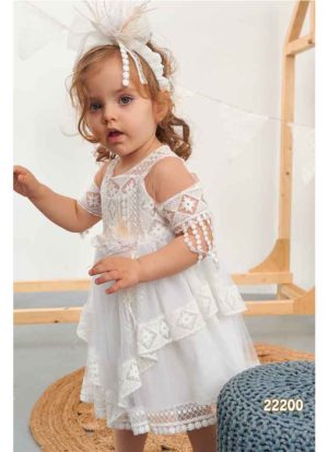 Βαπτιστικό Φορεματάκι Λευκό Μπόχο για κορίτσι 22200, Bonito, bon-22200
