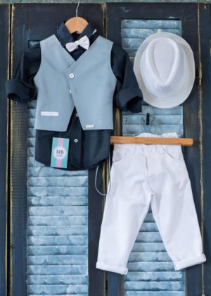 Βαπτιστικό κοστουμάκι για αγόρι Μπλε-Λευκό-Σιέλ ΑΕ38 Mak Baby, mak-ae38