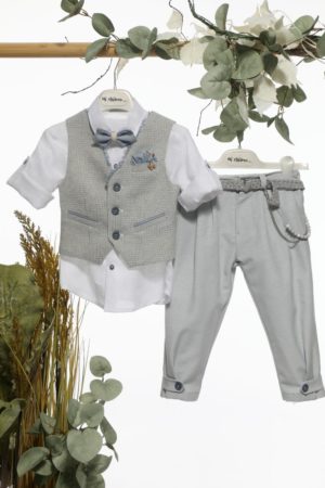 Βαπτιστικό Κοστουμάκι για Αγόρι Σιέλ-Γκρι Α4683, Mi Chiamo, mc-24-A4683-siel-gri