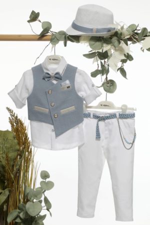 Βαπτιστικό Κοστουμάκι για Αγόρι Σιέλ-Λευκό Α4650, Mi Chiamo, mc-24-A4650-siel-lefko
